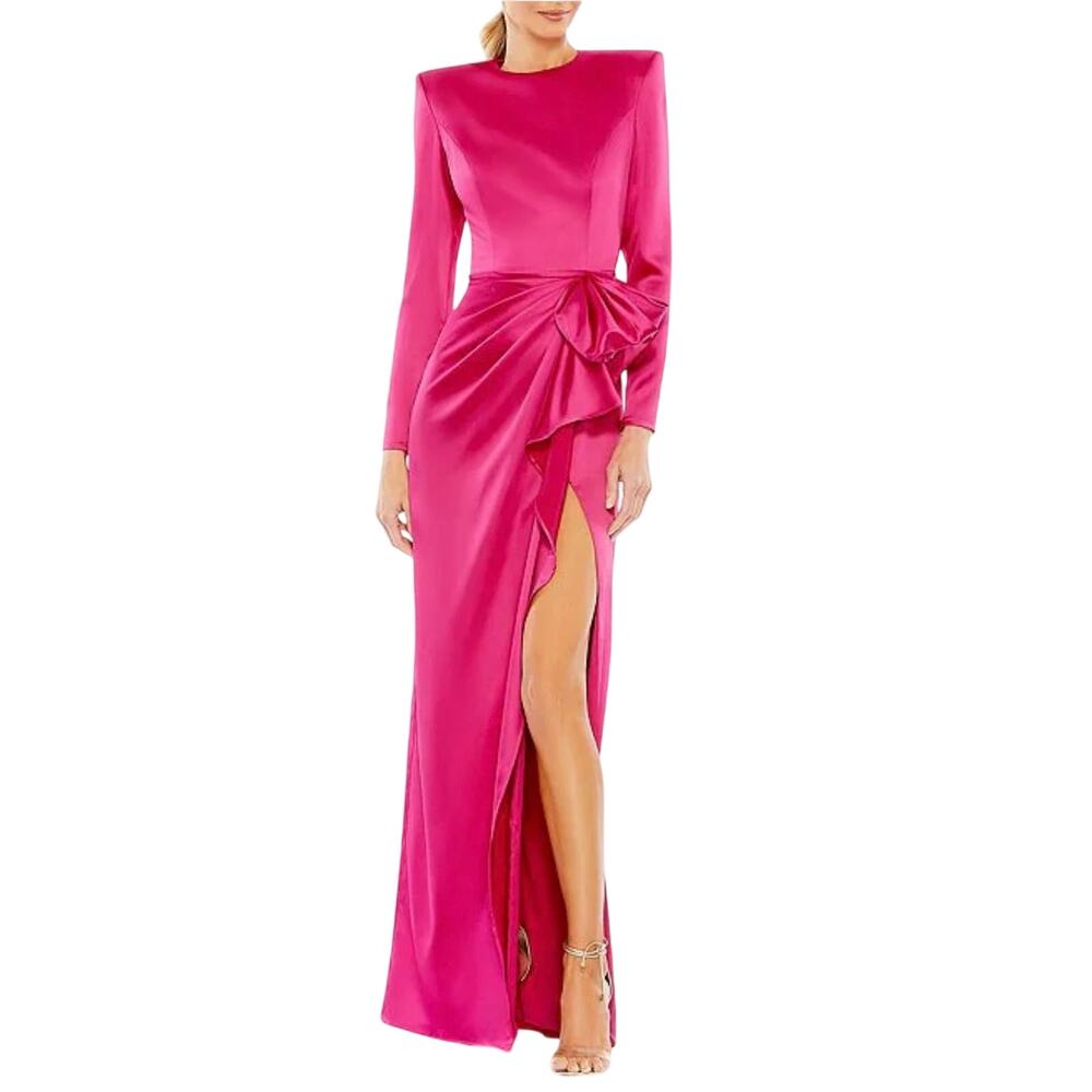 Mac Duggal 26676 Pink Evening Gown Satin Long Sleeve Formal Column Dress Size 8